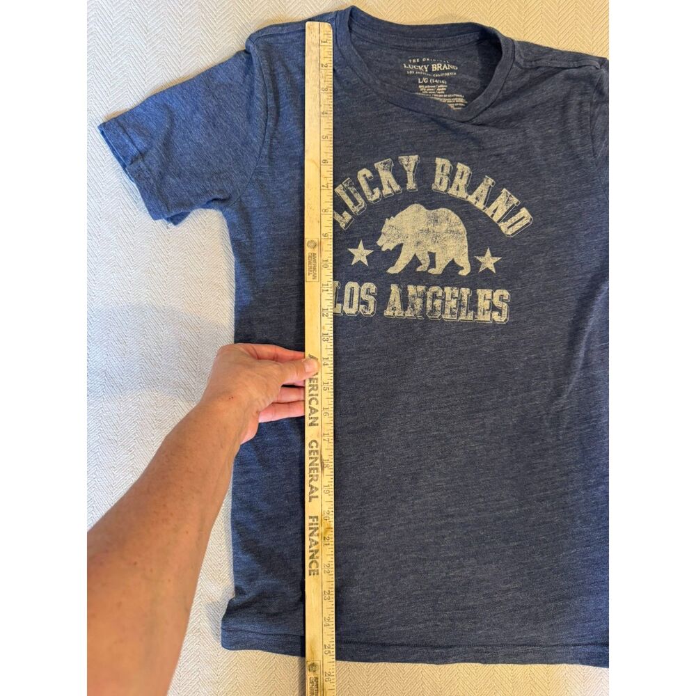 Lucky Brand Boys Large 14/16 Los Angeles Bear Graphic T-Shirt Navy Blue